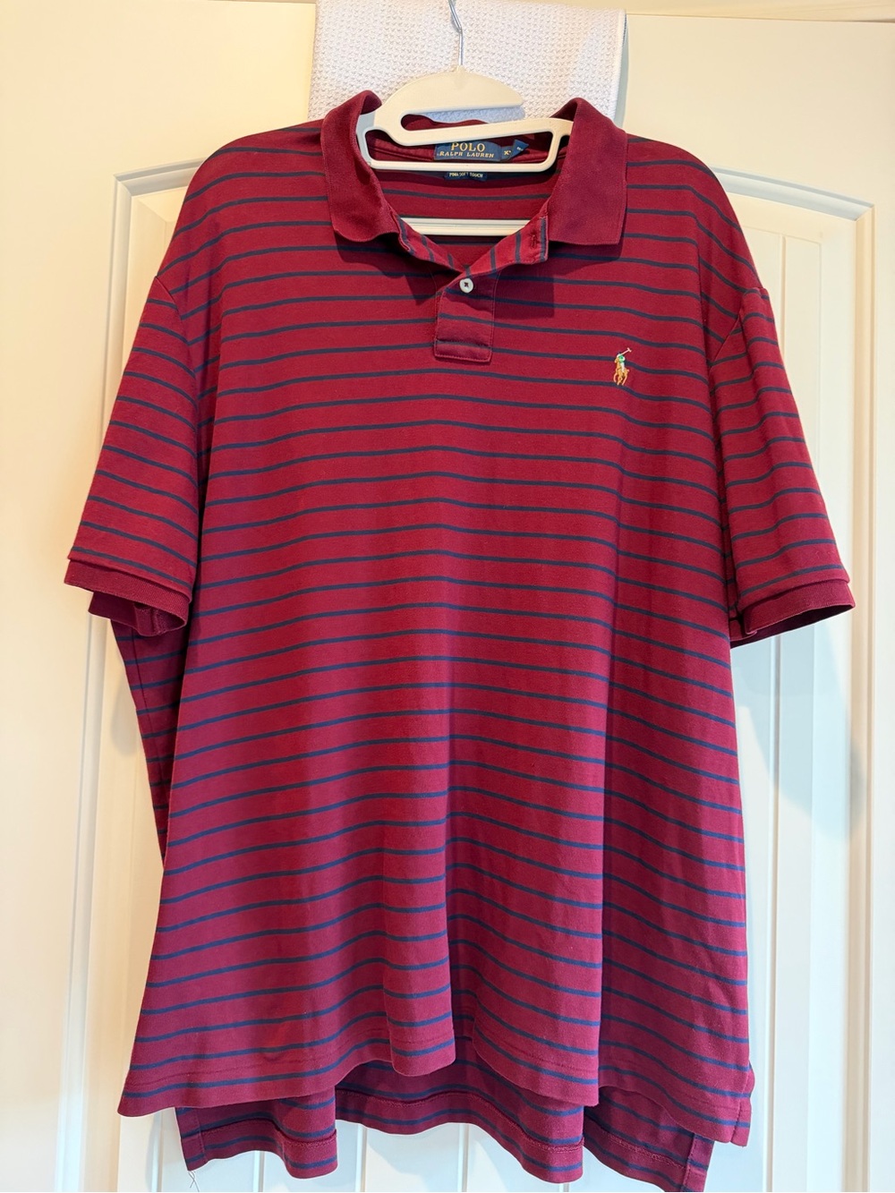 Polo Ralph Lauren Men's XXL Burgundy Navy Striped Pima Cotton Soft Polo Shirt